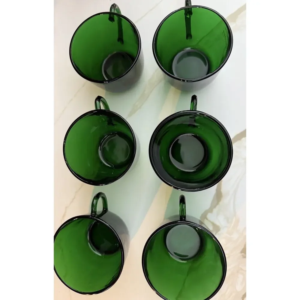 Vintage Crate And Barrel Green Emerald Glass Punch Cups Set of 6 Made in France